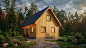 Lagom 25 проект каркасного дома 8х8 с 2 спальнями